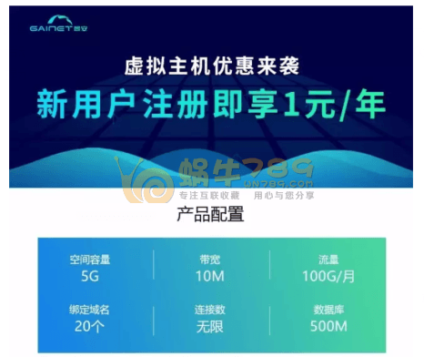 景安网络新用户5G磁盘/100G流量/10M带宽虚拟主机1元/年