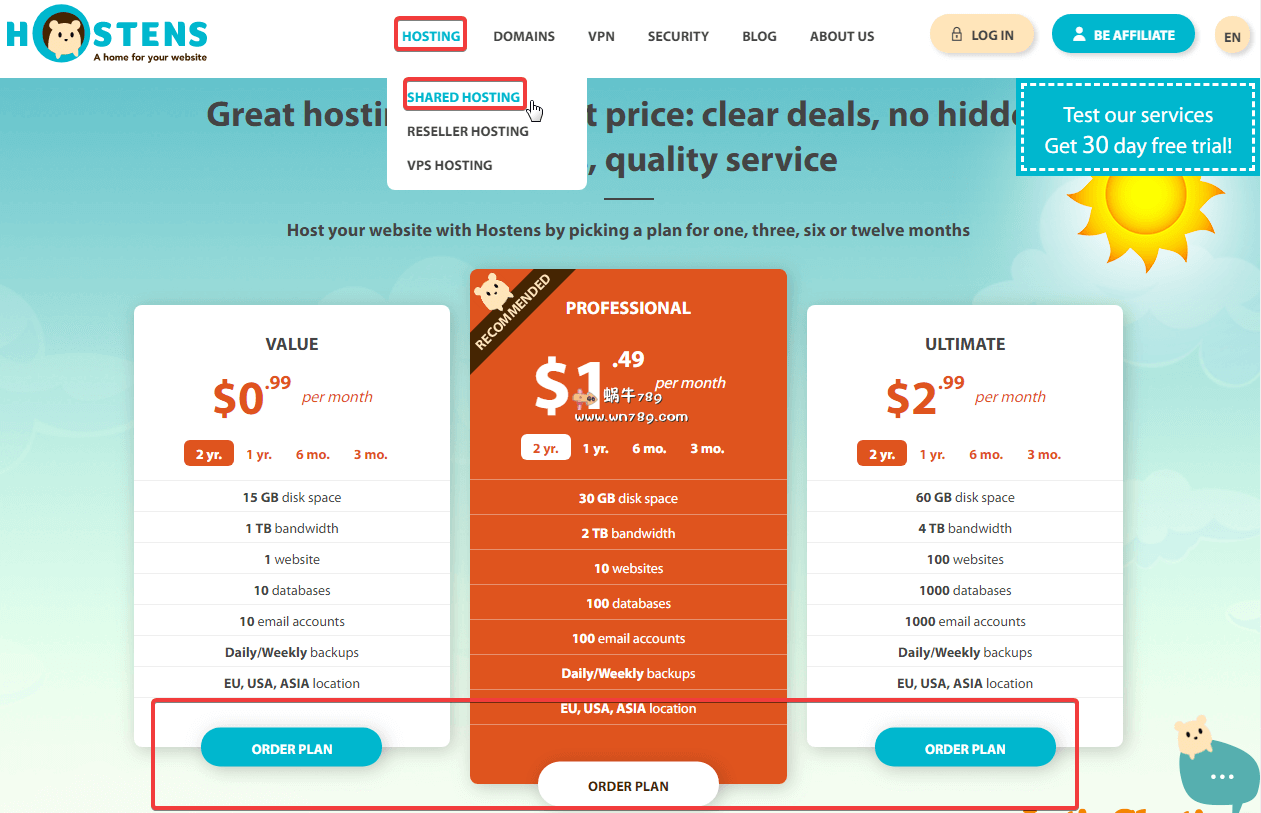 #黑色星期五#Hostens虚拟主机一次性五折/欧洲美国亚洲数据中心可选/15G磁盘1TB流量可建一个站点11.88美元/两年