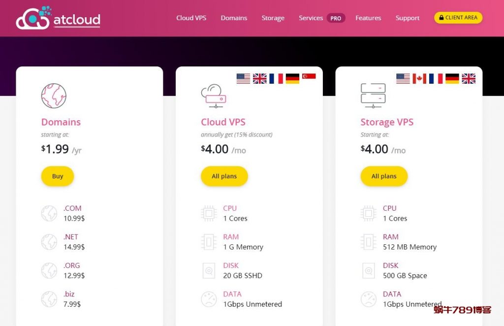 ATCLOUD-夏季特惠4.5$ 1T HDD 7.5$ 2T HDD美国/加拿大/法国