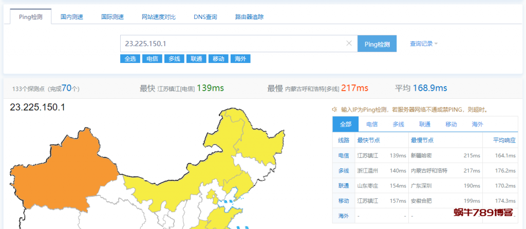 美国百兆大带宽：23.225.150.1